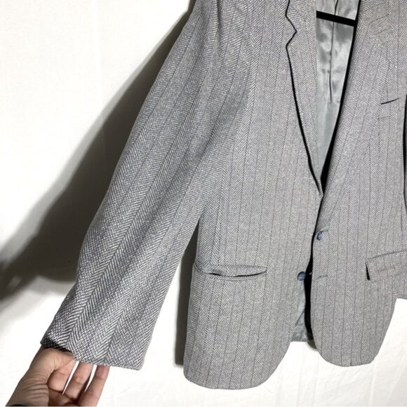 Vintage Wm H Leishmans Light Grey Herringbone Lambswool Silk Blend Blazer 40R - Picture 11 of 15